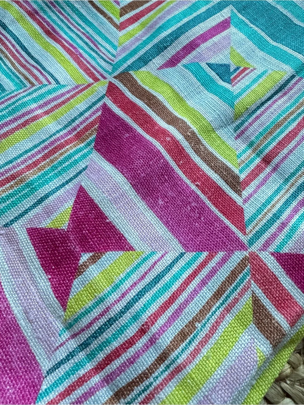 Pine Cone Hill Geo Floral linen tasseled throw